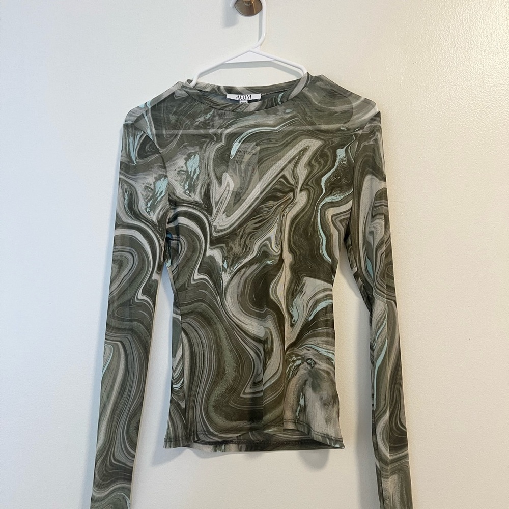 AFRM Zoe Mock Neck Mesh Top Sage Swirl